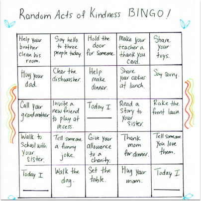 kindness activities for kids - random acts of kindness bingo