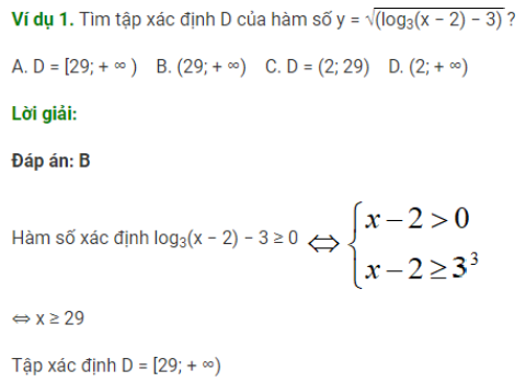 Ví dụ tìm tập xác định của hàm số logarit