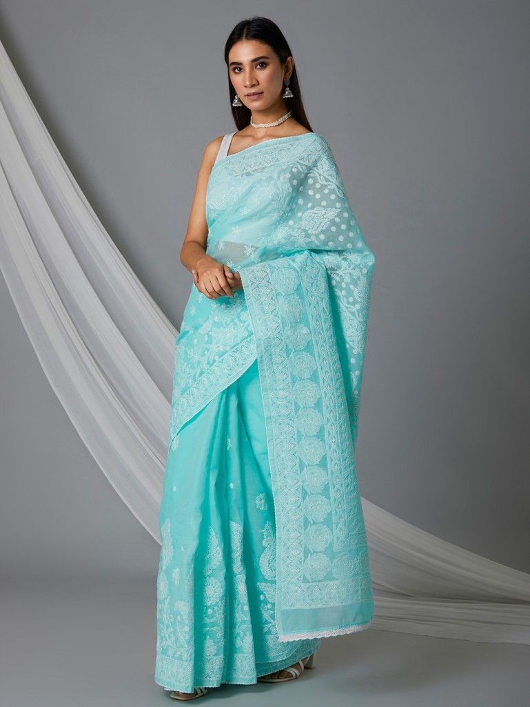 Sea-Green-Chikankari-Cotton-Saree