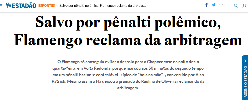 Flamengo reclama da arbitragem