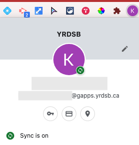 YRDSB avatar in the top right corner of the Chrome browser