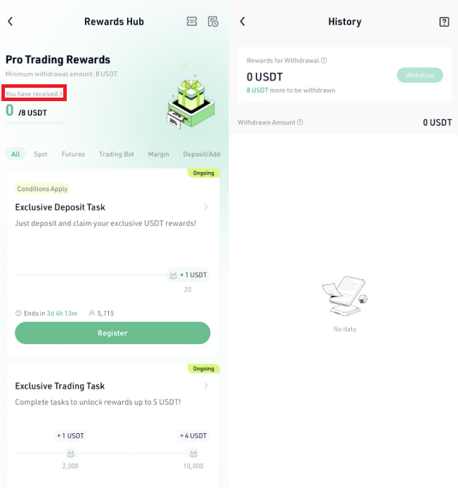 KuCoin App Rewards Hub Page