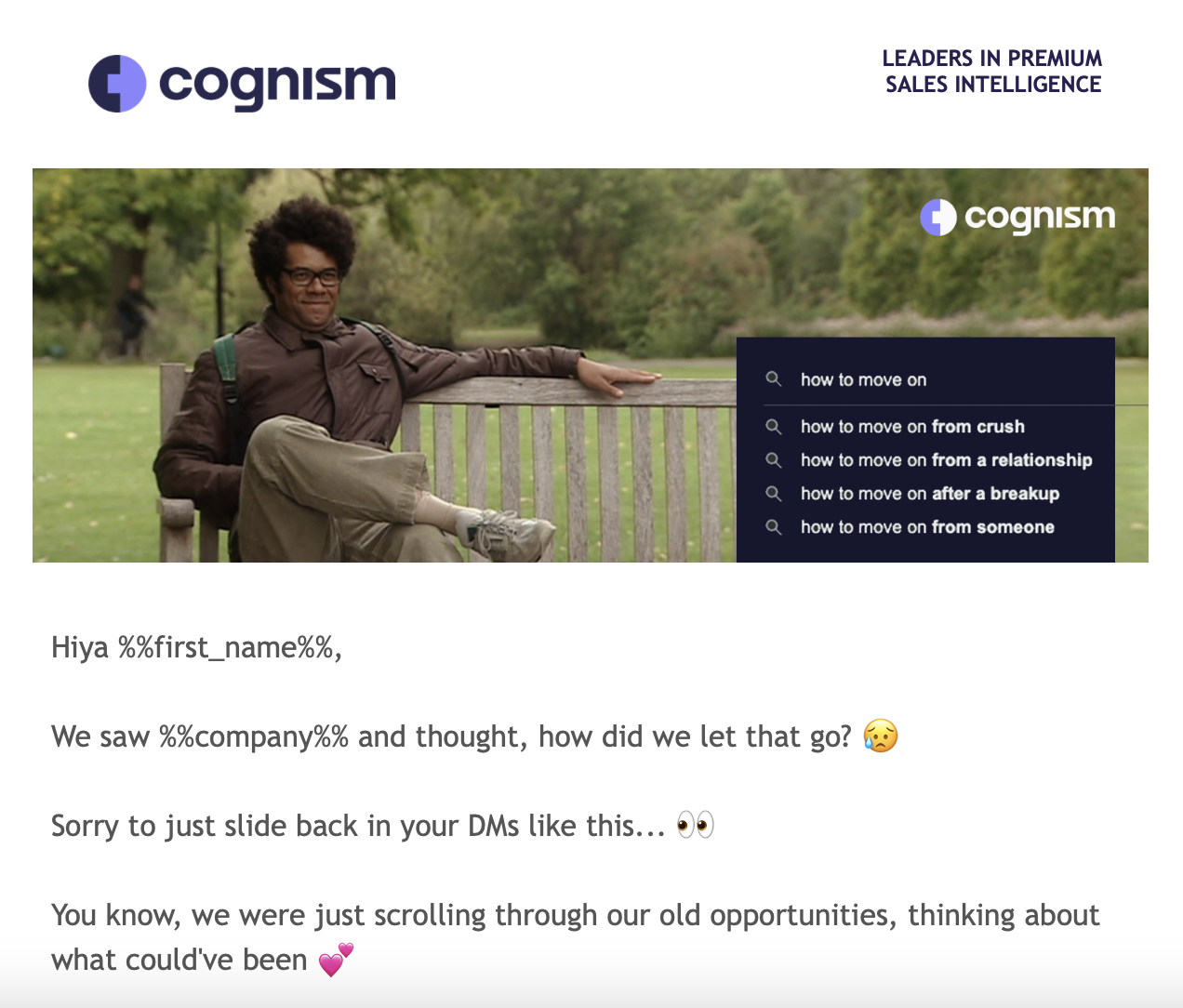 A B2B marketing strategy example of how Cognism uses nurture campaigns to retarget leads.