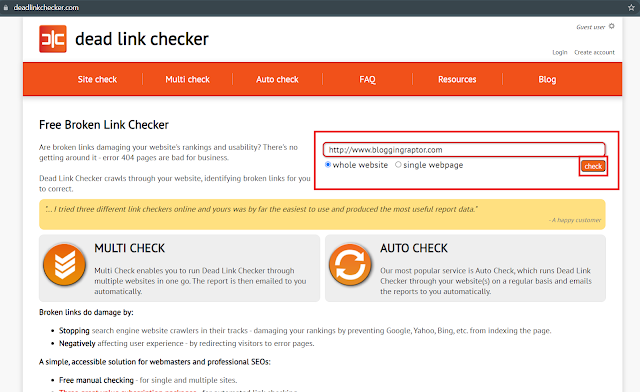 deadlinkchecker, how to find broken links,