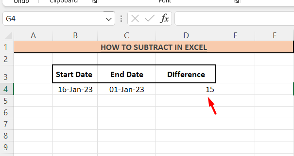 how to subtract in Excel- Excel returns the difference value