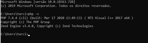 resultado do comando php-v