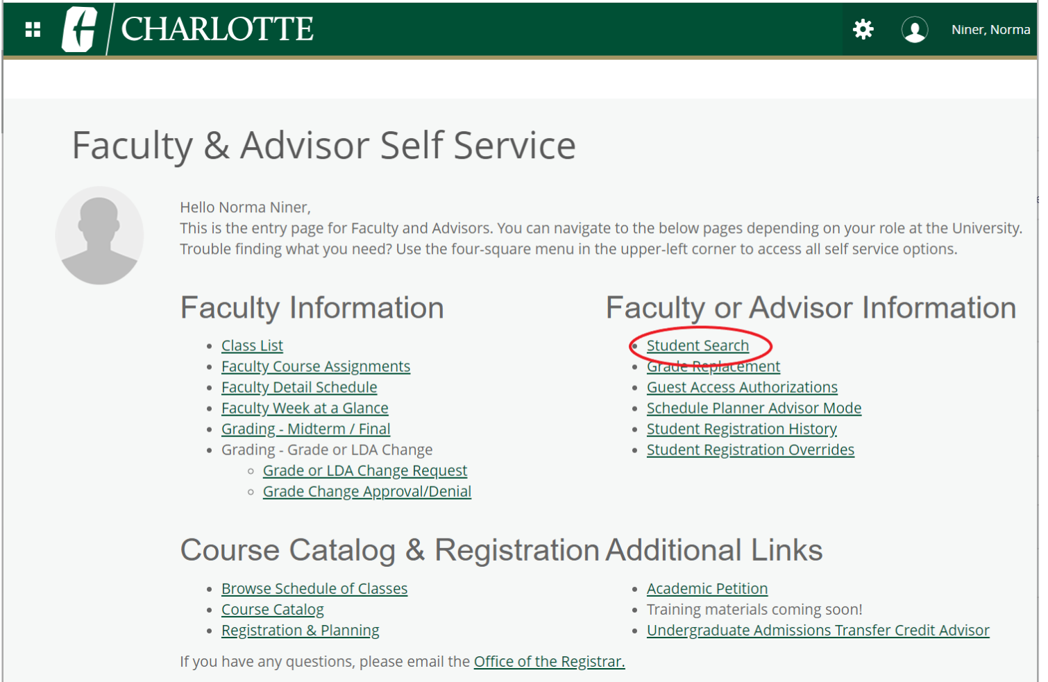 Student Search under Faculty or Advisor Information