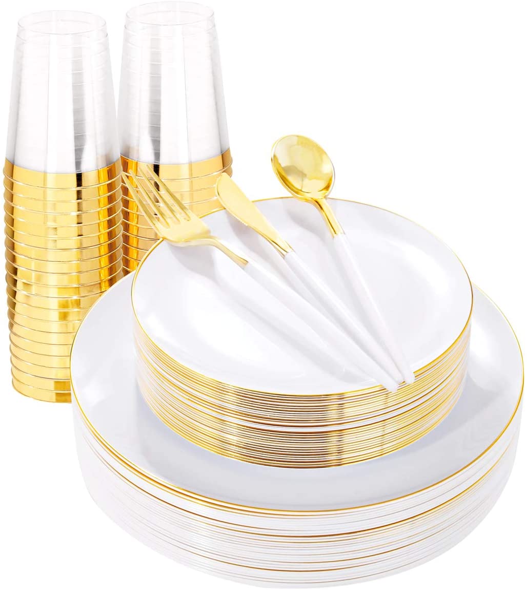 Thalia Gold Disposable Plastic Dinnerware Set