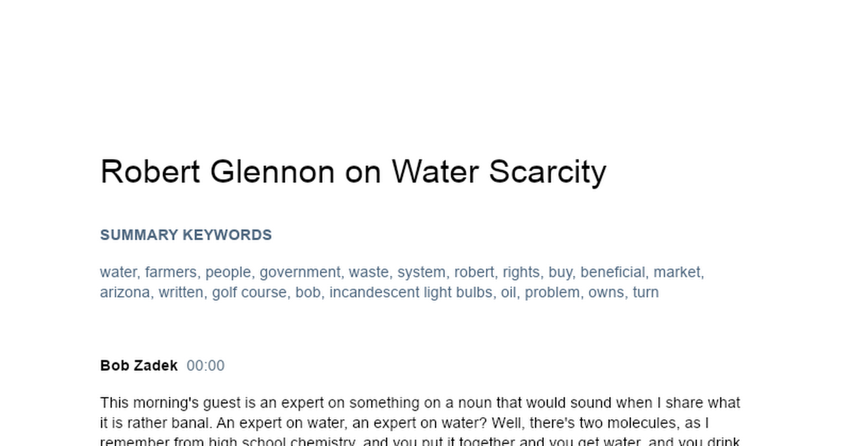 Robert Glennon on Water Scarcity