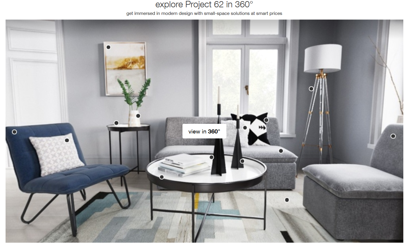 This picture lists the steps to complete to place Project 62 furniture in your space.  It is a simple process that does not require an app.  Customers are excited to be able to put Tarjay furniture in their home without purchasing it.