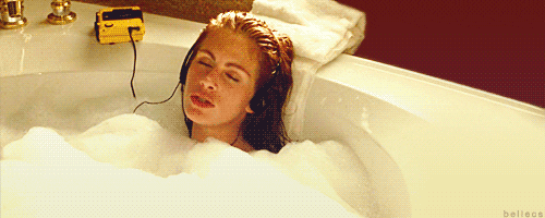 Gif of Julia Roberts enjoying music while in the bathtub in Pretty Woman