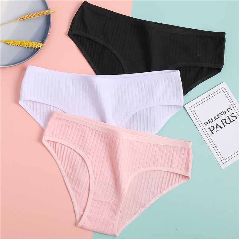 3pcs Women Sexy Cotton Briefs Lingerie Knickers Soft Everyday Panties 
