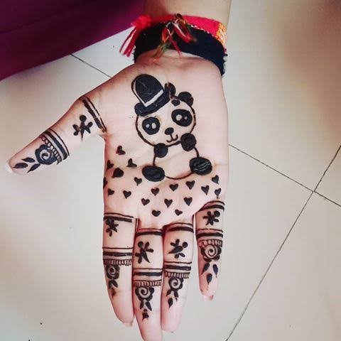 Cute Mehndi Design with Cartoon Characters