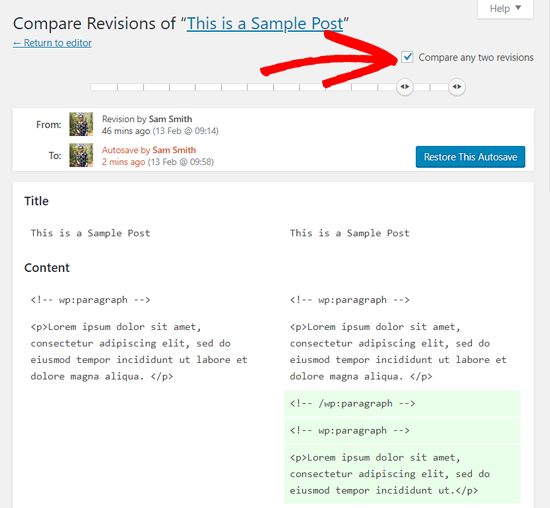 Compare duas revisões de posts do WordPress