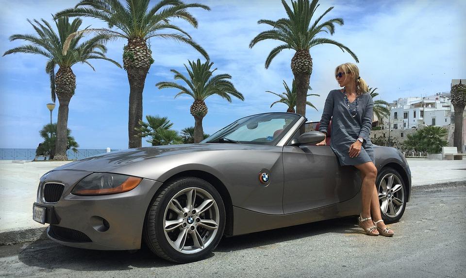 Sports Car, Convertible, Woman, Female, Beach