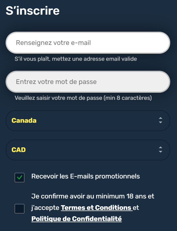 Processus d'inscription Winz.io