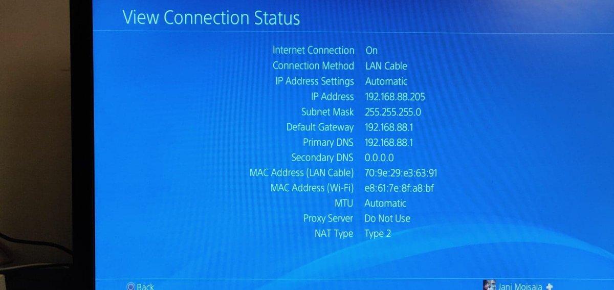 PS4 connection status