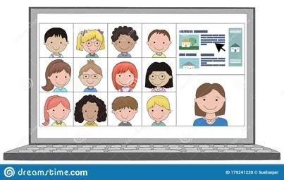 Multi Ethnic Class of Children Distance Learn Online Remotely with Teacher  Stock Vector - Illustration of computer, girl: 179241220