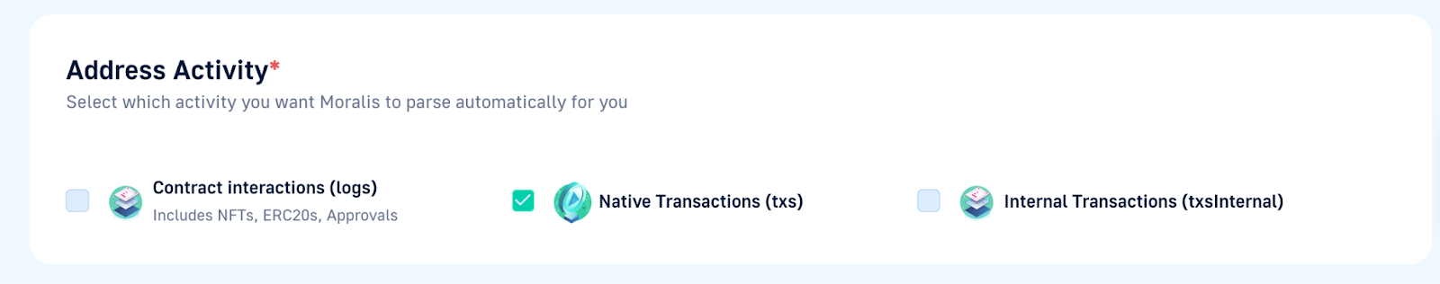 User checks the Native Transactions box.