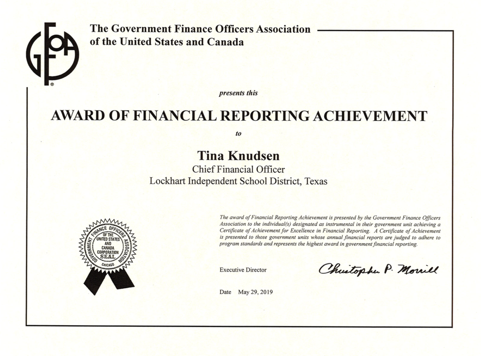 GFOA Certificate GFOA Certificate