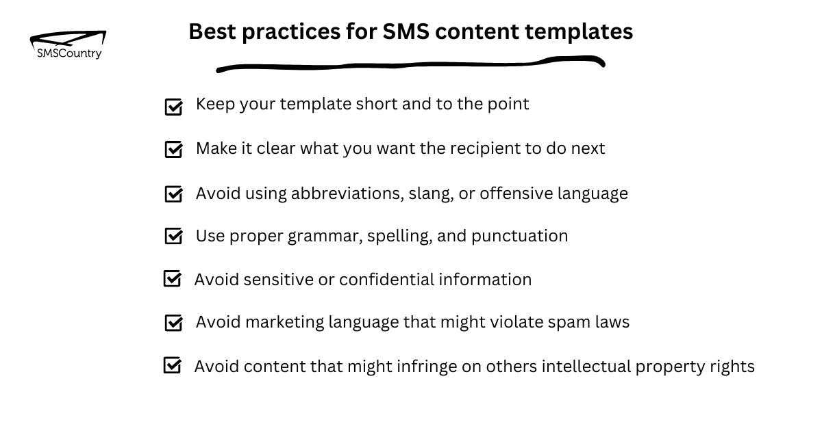 Image is showing best practices for SMS Content Template