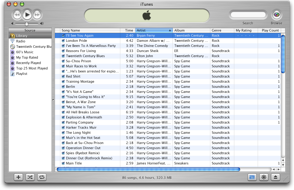 Интерфейс iTunes в 2006