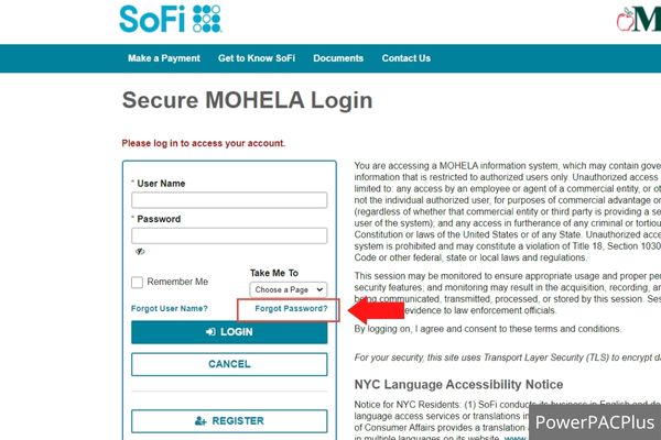 forgot password of sofi mohela