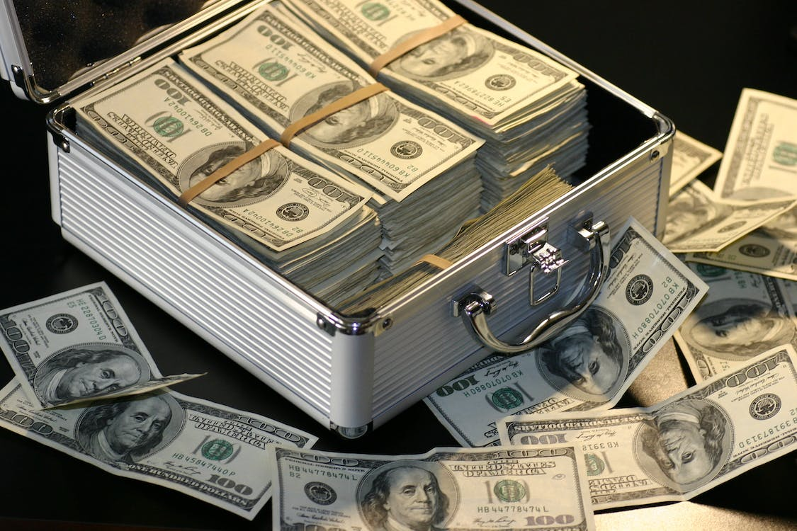 A huge case of dollar bills