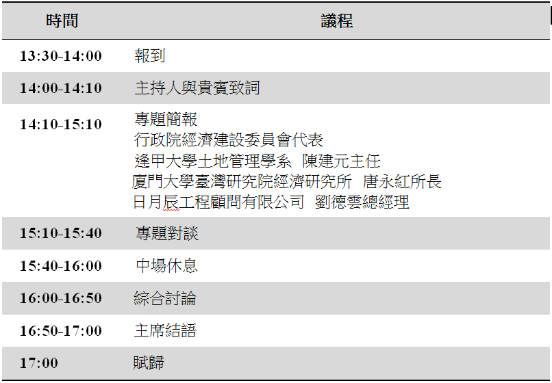 ※每場「專題簡報」15分鐘。「專題對談」採自由對話；綜合討論由現場出席人員進行對話討論。