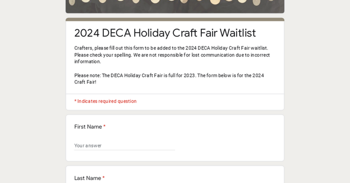 2024 DECA Holiday Craft Fair Waitlist