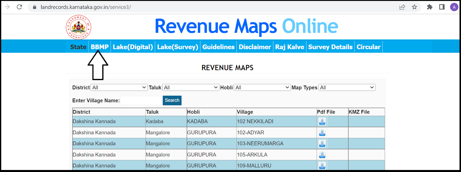 Bhu Naksha Karnataka BBMP Maps download