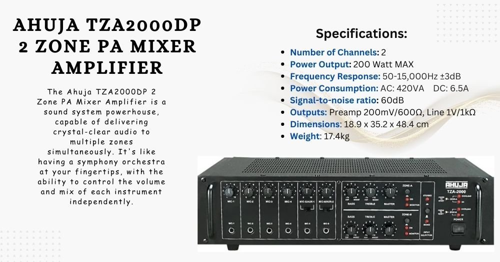 Ahuja TZA2000DP 2 Zone PA Mixer Amplifiers