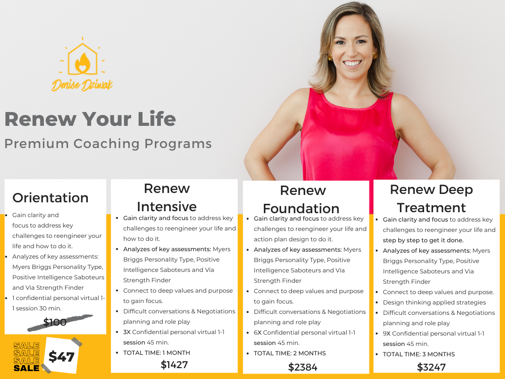 Access your Renew Your Life Coaching Orientation Session in this link: https://denisedziwak.com/producto/renew-your-life-coaching-orientation-session/ 