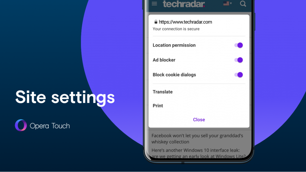 Site settings - Opera Touch