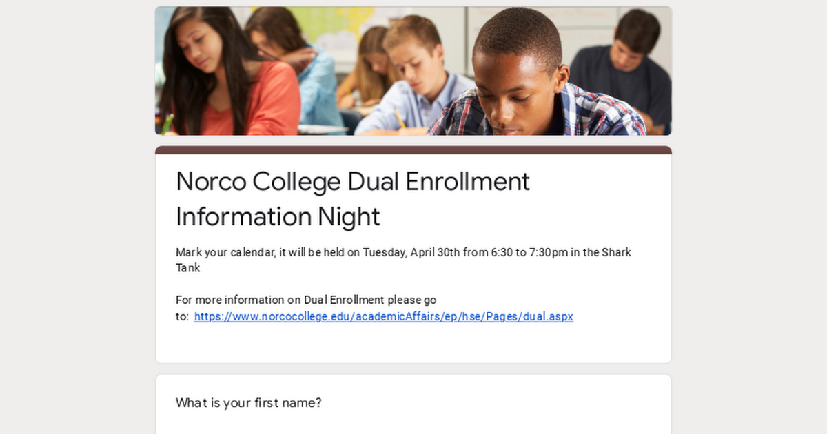 Norco College Dual Enrollment Information Night