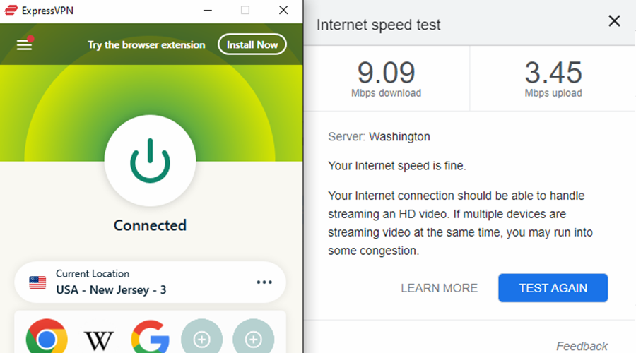 ExpressVPN internet speed test