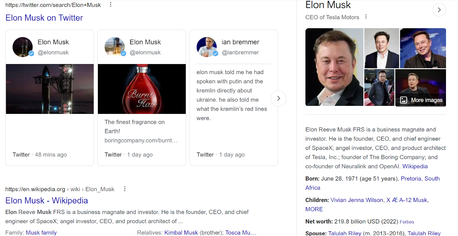 An example of Elon Musk's knowledge Graph on Google