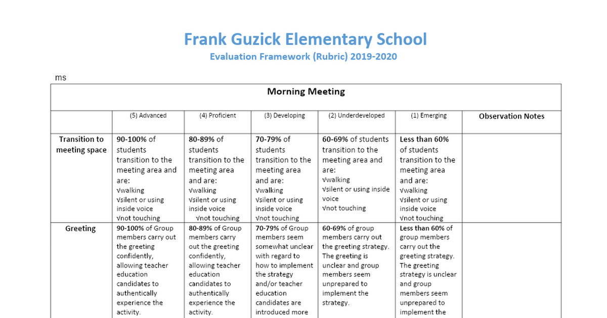Student Culture Morning Meeting Evaluation Framework (Rubric) - 2019-2020.docx