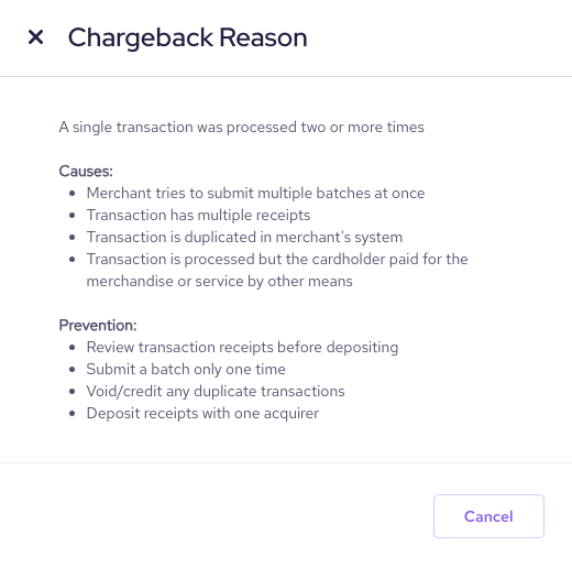 Chargeback reason