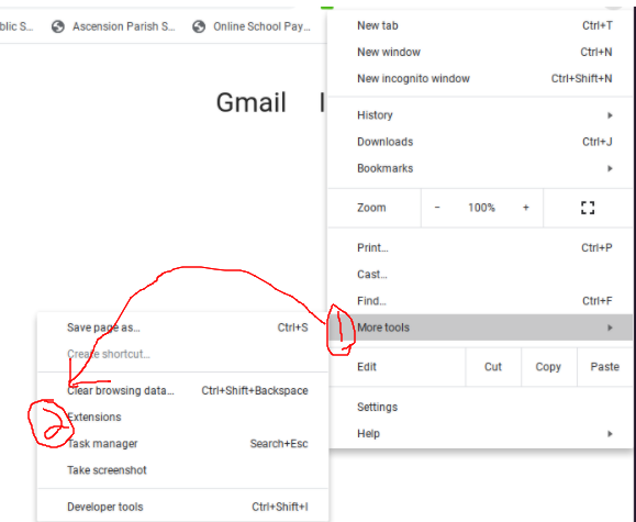 Step 2, Click on “more tools” first, then “extensions.” 