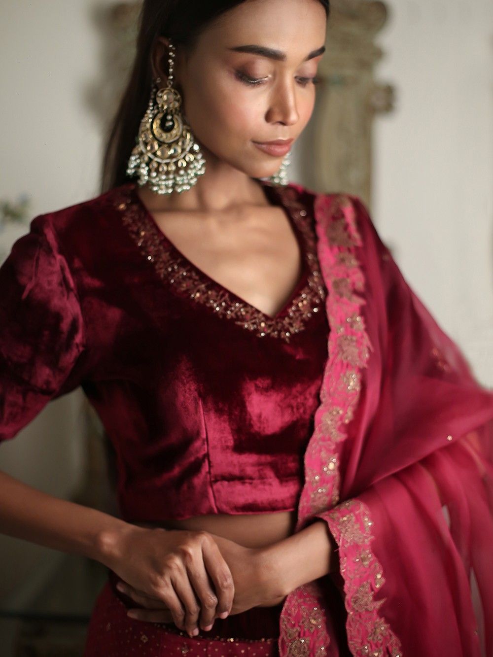 the loom - Hand Block Printed Organza Lehenga