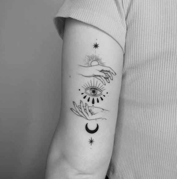 Sun Moon Evil Eye Tattoo