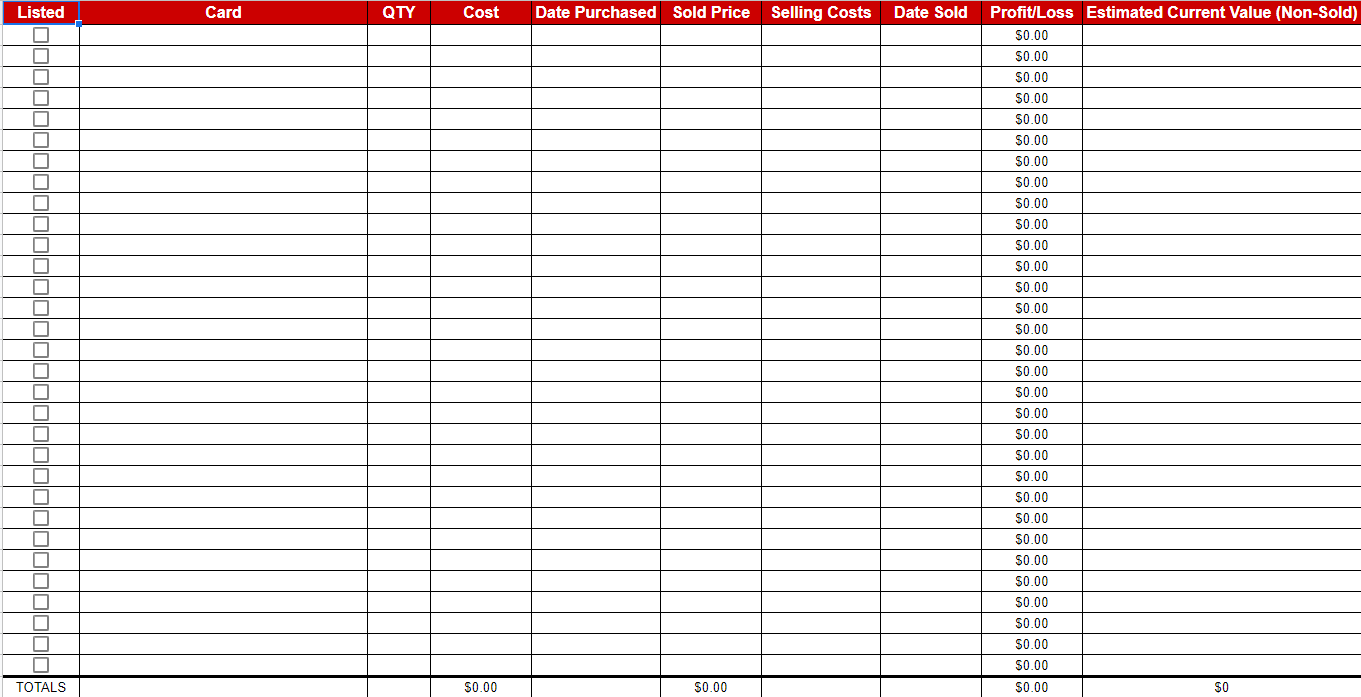 Baseball Card Inventory Spreadsheet Free Google Template