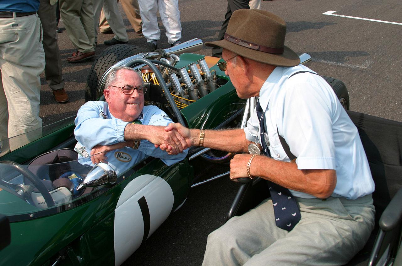Jack Brabham and Stirling Moss at the Goodwood Revival in 2004. (Picture courtesy Wikipedia).