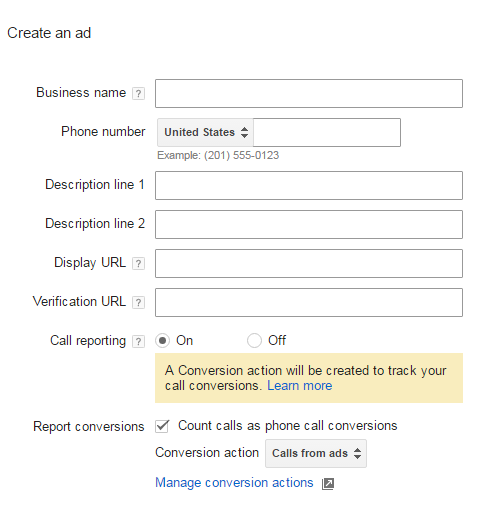creating call only ads adwords