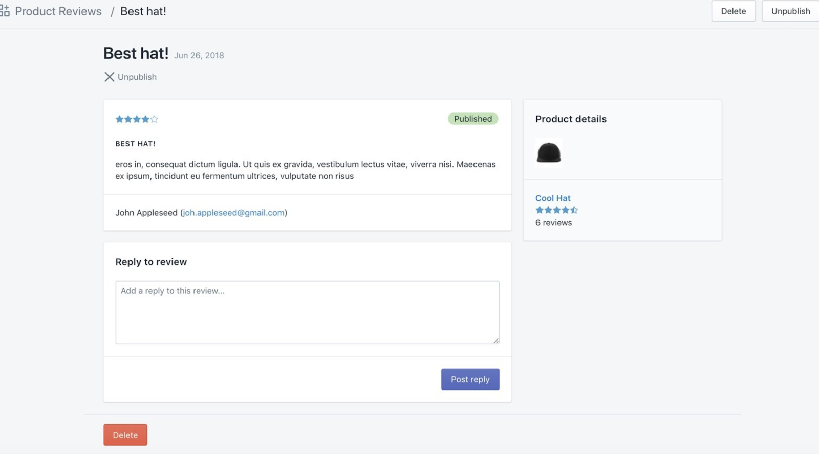 product reviews screenshot
