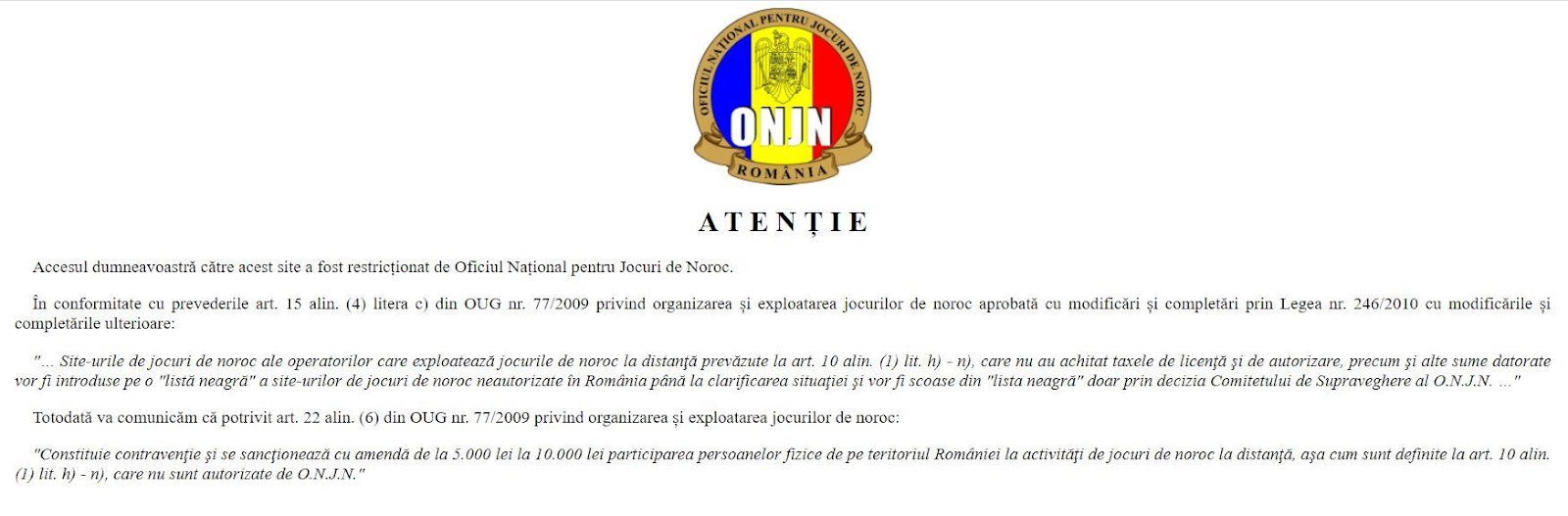 ONJN atenție