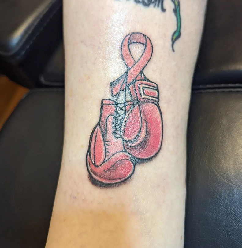 Cancer Ribbon Boxing Gloves Tattoo