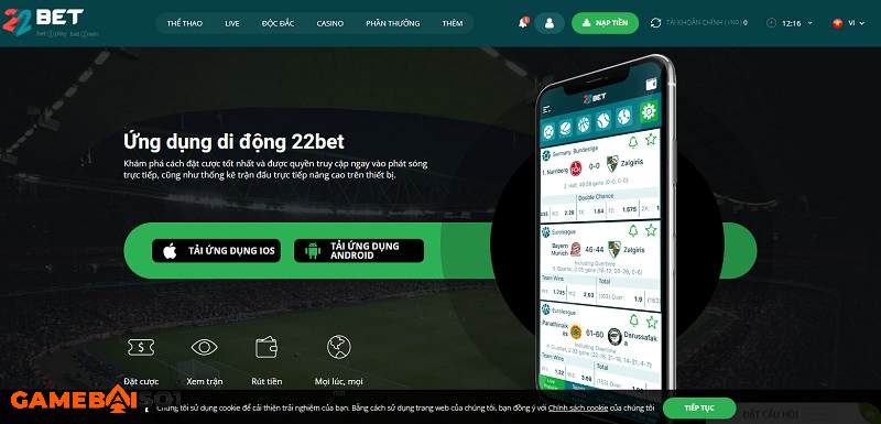 ứng dụng tại 22bet