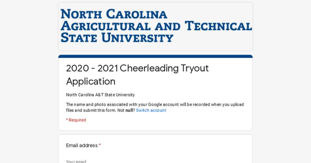 2019 - 2020 Cheerleading Tryout Application